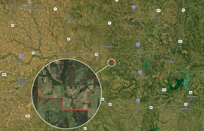 Pendleton Ranch 3260 Acres For Sale in Carter County Oklahoma map Image