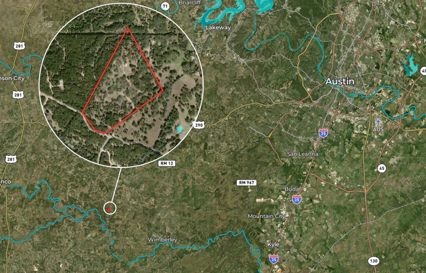 Baker Ranch 20 Acre Ranch For Sale in Hays County Map Image